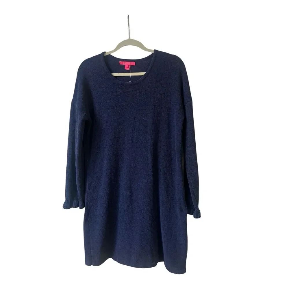 Lilly Pulitzer Galen knit sweater dress with ruffle cuffs navy sz Large